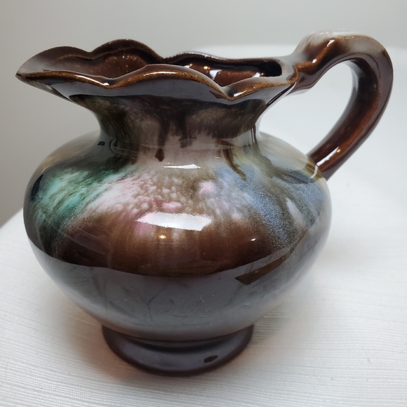 VTG Kenmar Japan Small Brown Drip Shiny Glaze Decorative Pitcher Art Pot… - Picture 7 of 8